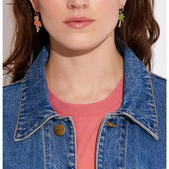 COACH TROPICAL MISMATCH EARRINGS, 1 PINK FLAMINGO & 1 PAVE PALM TREE - Picture 4 of 4